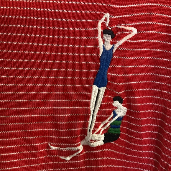 Vintage early 1980s Red Striped Sweater boat neck with Swimmer Design size XS/S - Picture 12 of 13